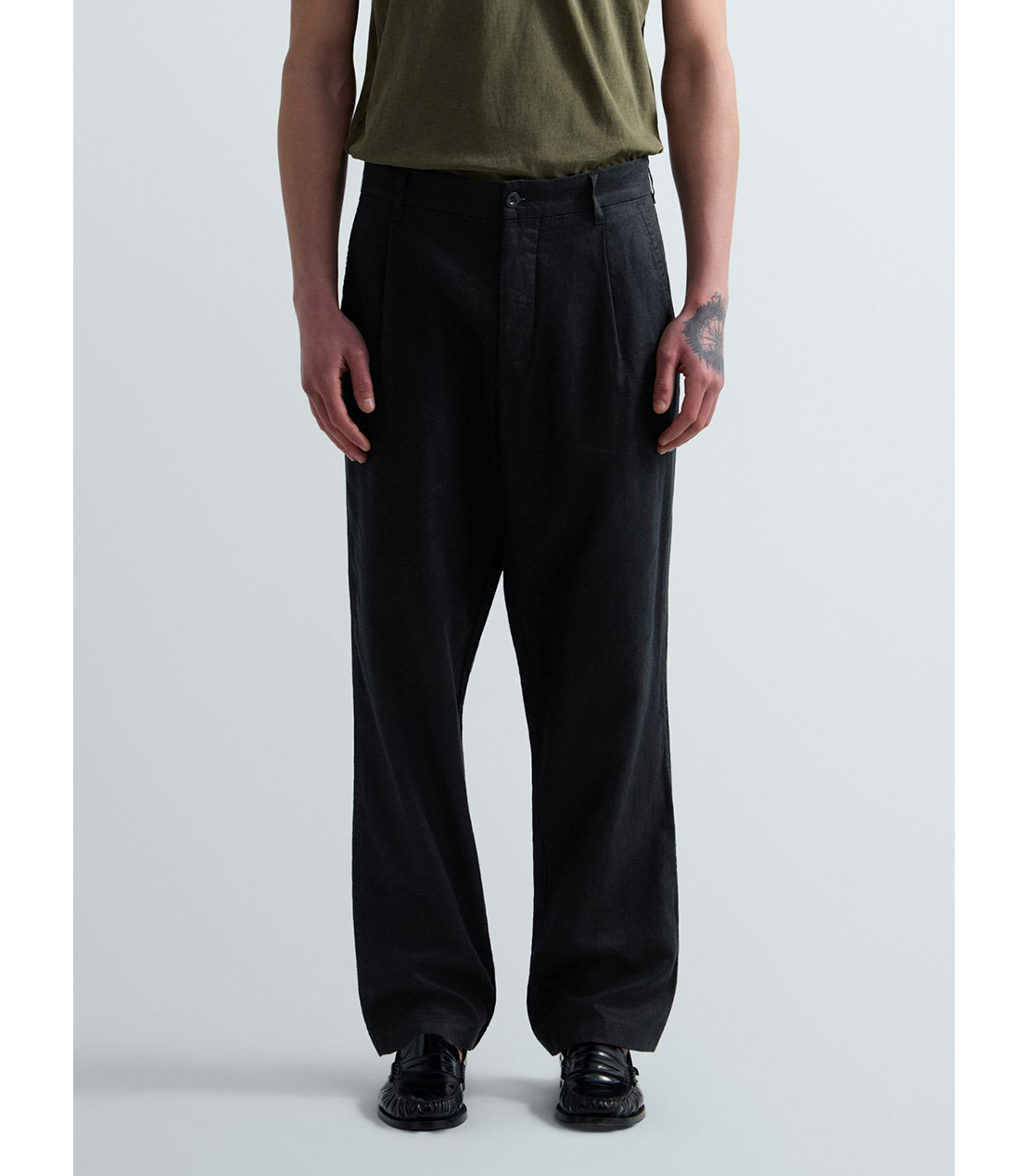 リラックスレギュラーリネンコットンパンツ 詳細画像 ブラック 1